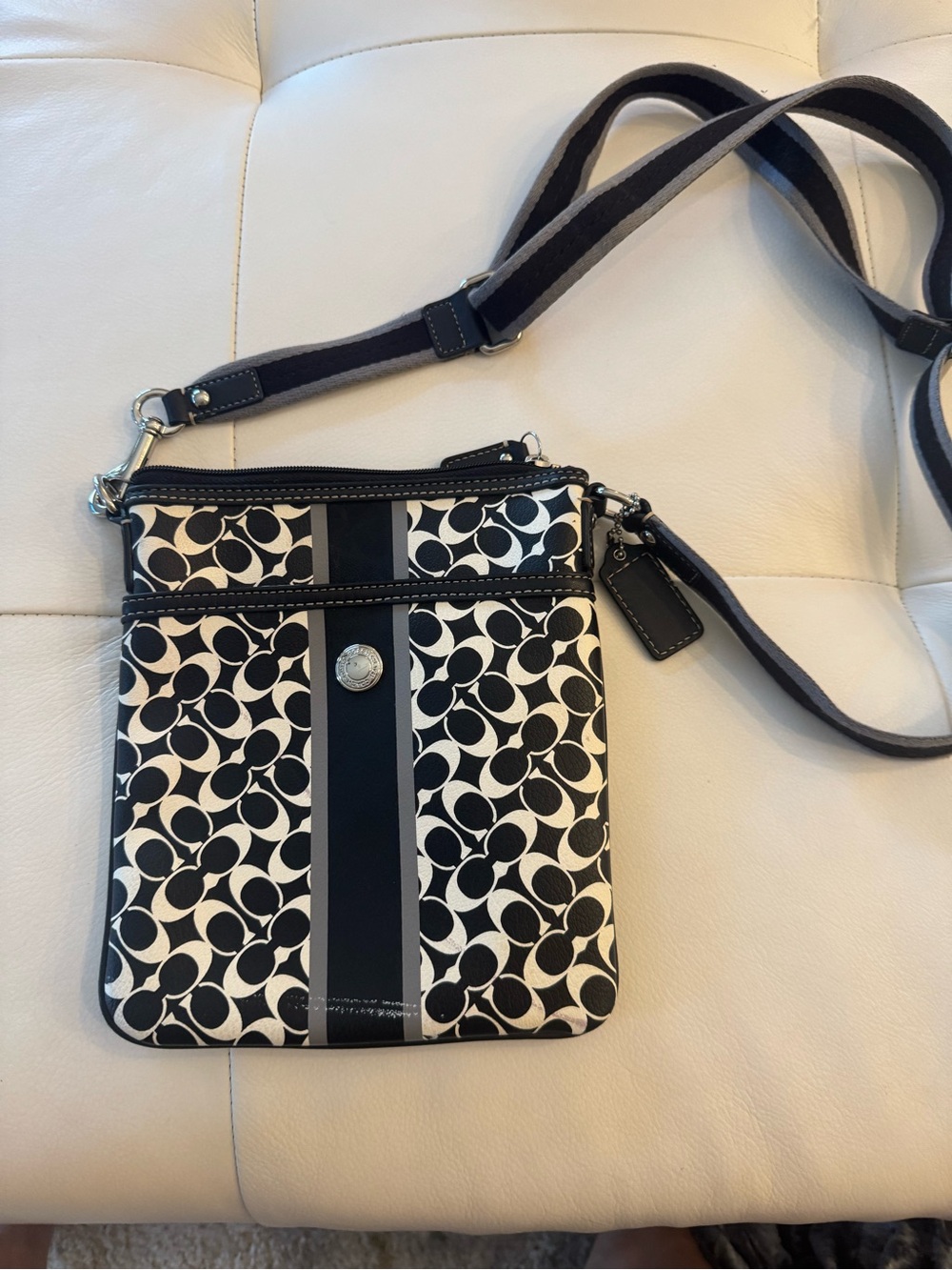 Coach Black and Cream Signature Crossbody Pouch